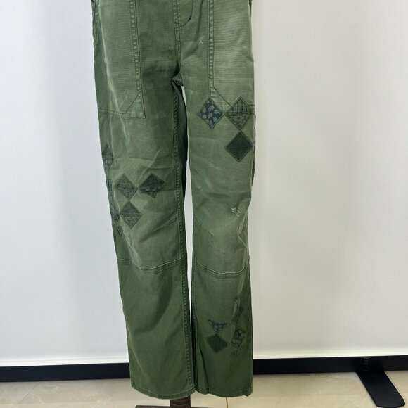 NWOT Anthropologie Pilcro Wanderer Patchwork Overalls Size 27 Green Cotton Blend - Picture 4 of 14